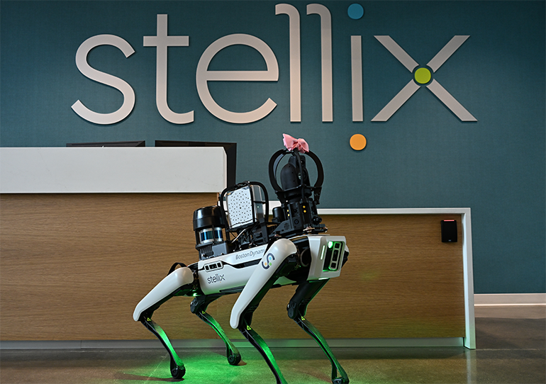 Stellix uses a robot dog, "Stella" to evangelize innovation using Industry 4.0 technologies with employees and customers.